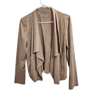 Bagatelle Faux Suede Tan Drape Front Womens Jacket. Size Medium Zip Pockets